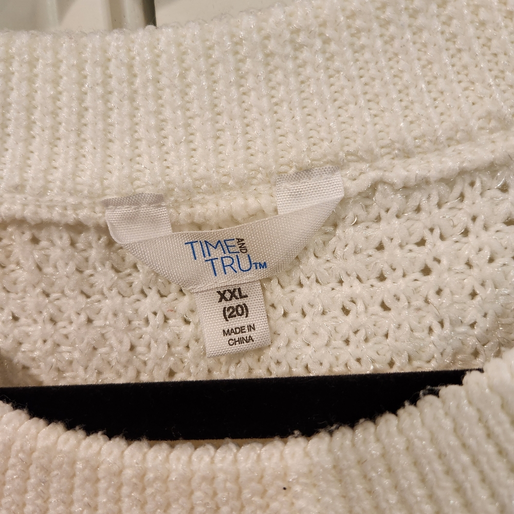 Time and Tru Cream Waffle Knit Crew Neck Sweater -Size XXL - Picture 2 of 5